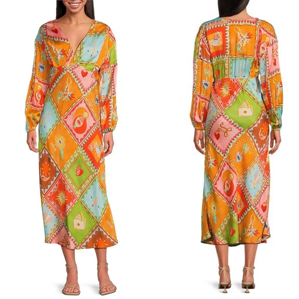 Never Fully Dressed balloon sleeve midaxi dress in multi print